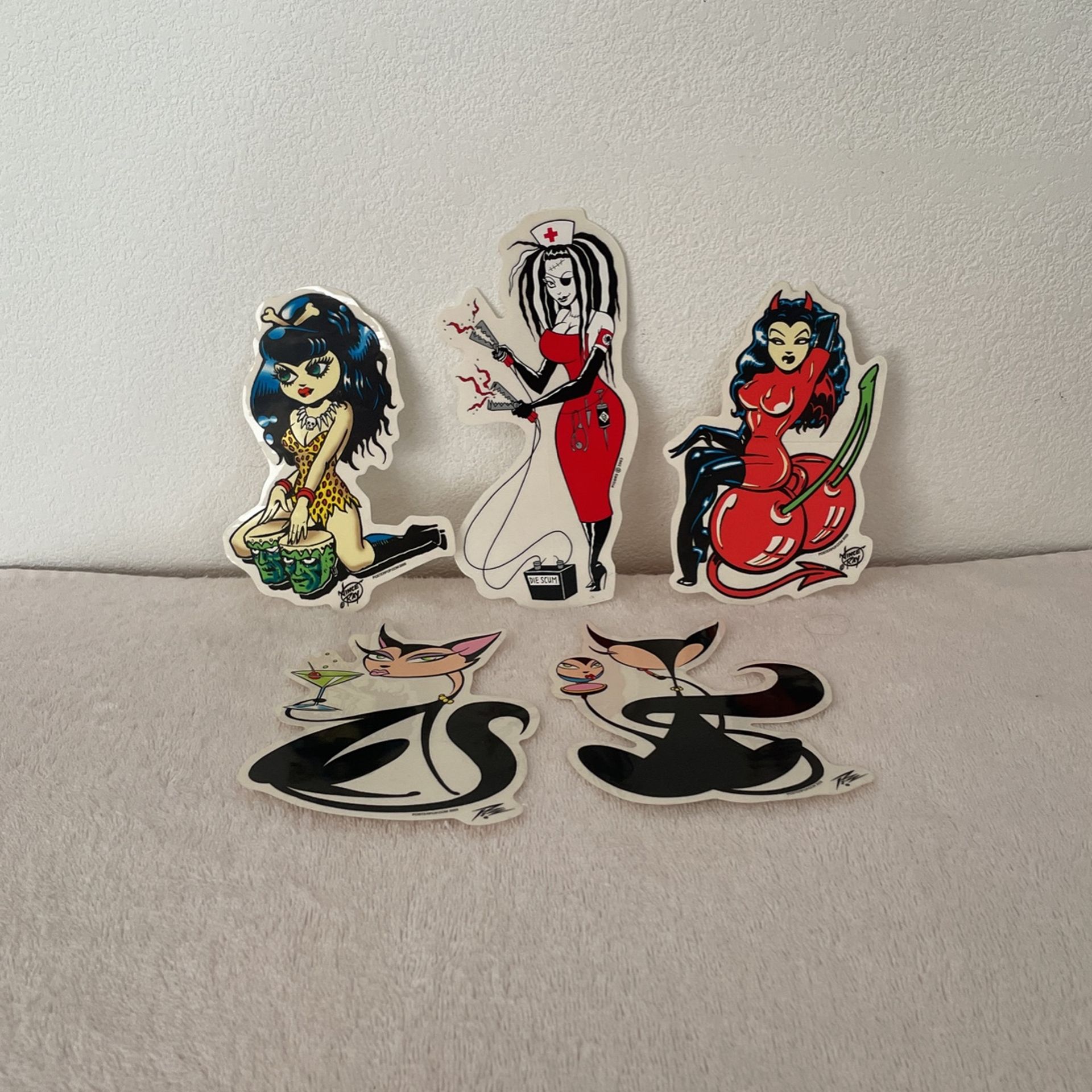 Vintage 2000s Y2K Rockabilly Psychobilly Punk Goth Ska Pinup Girl Stickers By: Vince Ray Toxictoons Pizz. Qty: 5 NEW!! Never Used!!