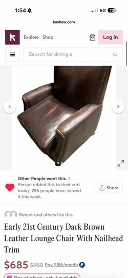 Brown leather lounge chairs nailhead trim