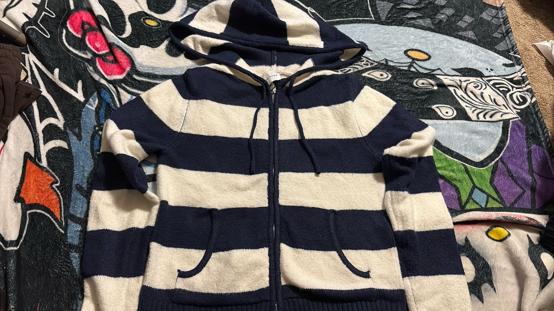 Pink Rose Navy And White Zip Up