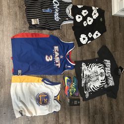 pack bundle of jerseys shoe and cologne and shorts