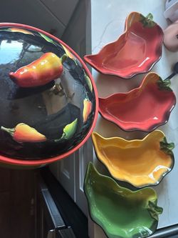 Ceramic Chili Pepper Bowl and Dip Set Mexican