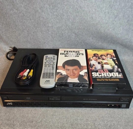 JVC VCR DVD Player Bundle With Remote Cables & VHS Movies
