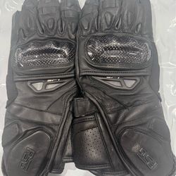 New men black leather motorbike gloves
