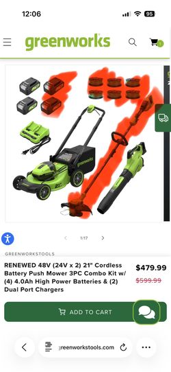 48V (24V x 2) 21" Cordless Battery Push Mower 2PC Combo Kit w/ (2)4.0Ah High Power Batteries & Blowe