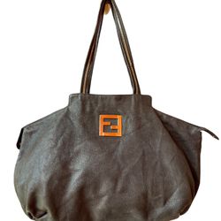 Fendi Black Suede Leather Tote Slouchy Shoulder Bag