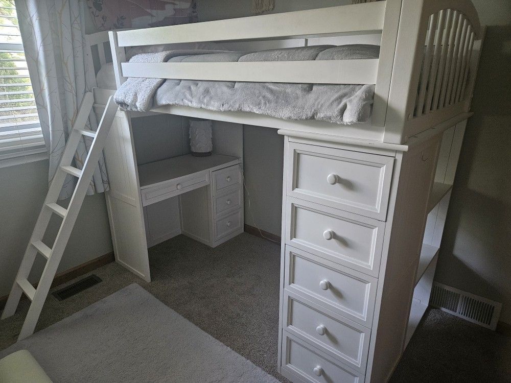 White Loft Bed with Twin Mattress