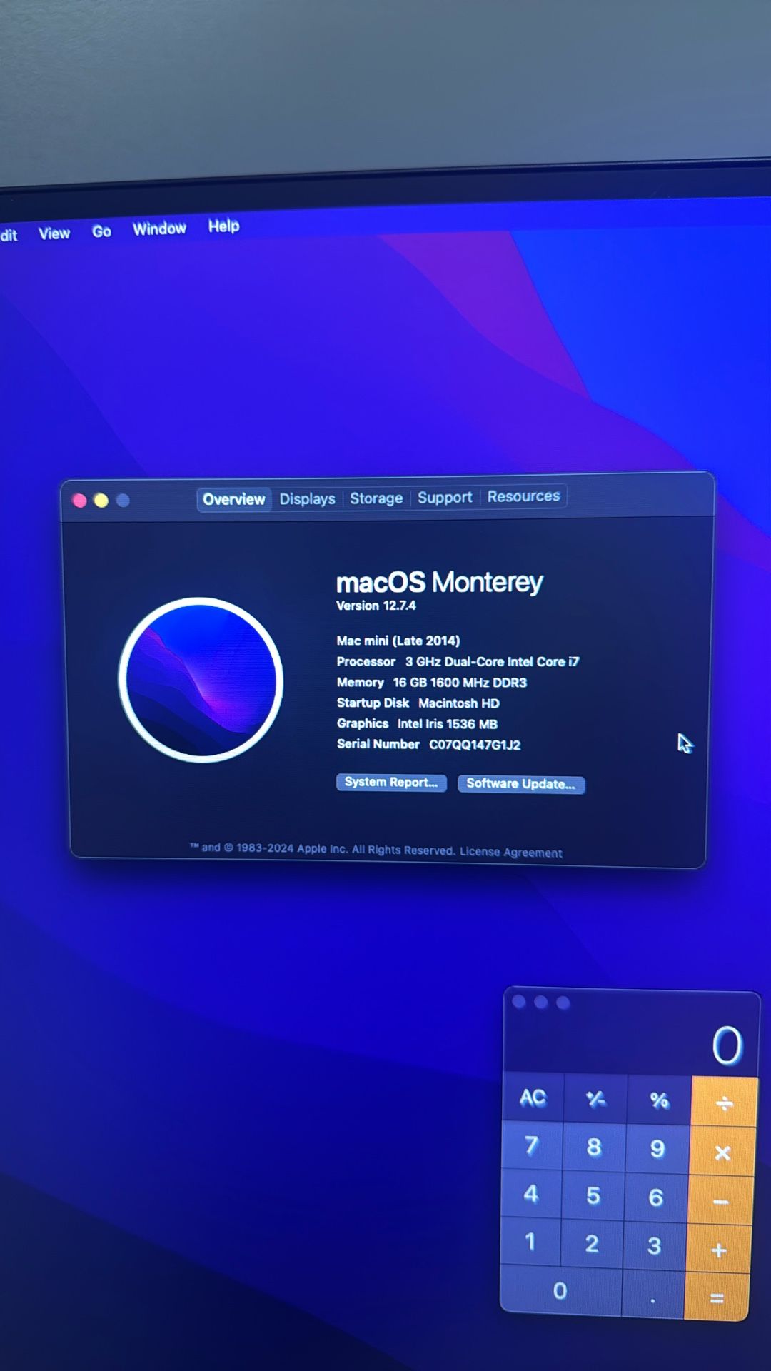 2014 Mac mini 16GB i7 3GHz Monterey