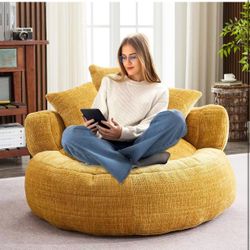 Giant Bean Bag Couch Chairs for Adults, Oversized Lazy Sofa with Memory Foam Filling and 3 Pillows, Soft Chenille Bean Bag Couch for Living Room Bedro