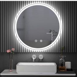 NEW LED Bathroom Mirror, 24’’ Round Vanity Mirror led Lighte, Anti-Fog, Dimmable, Backlit + Front Lit, Lighted Bathroom Vanity Mirror for Wall, Bathro