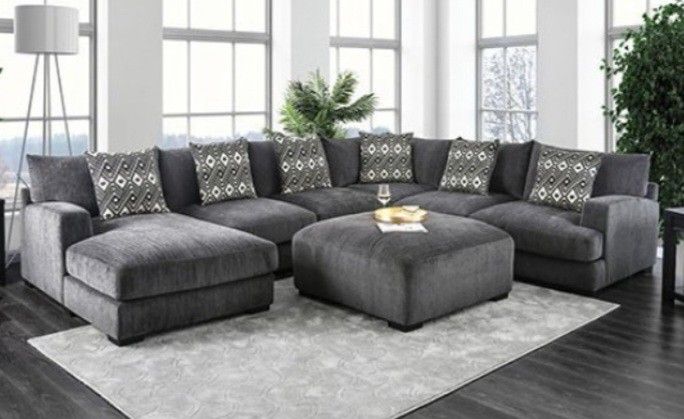 Brand New Grey Super Plush Chenille Sectional Sofa (Ottoman Sold Separately)