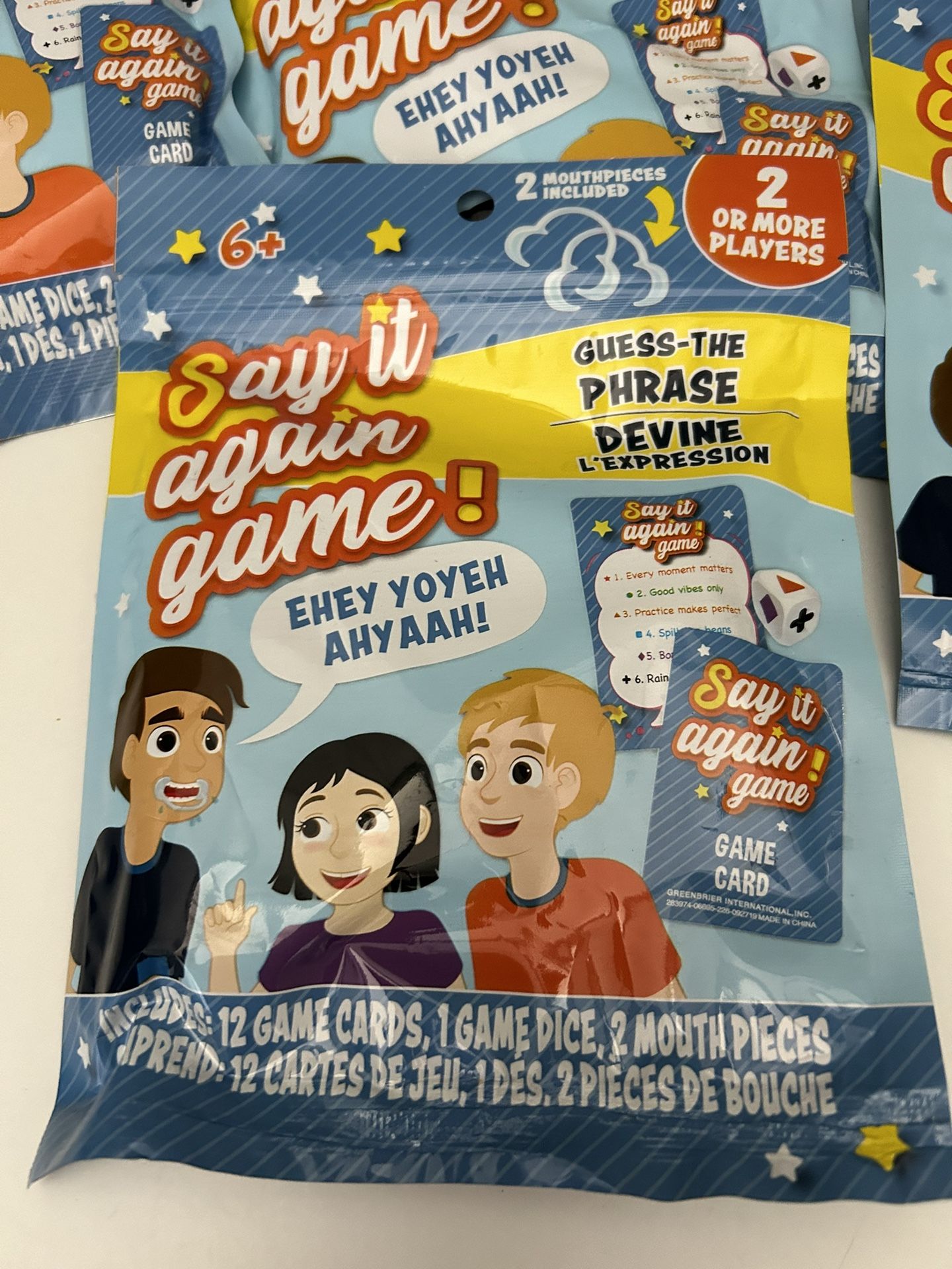 Say it Again Game! Includes 2 Mouthpieces Dice & Cards! Guess the Phrase~New  16 Pieces 