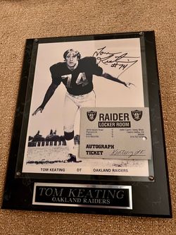 Tom Keating Oakland Raiders Signed Photo Plaque Auto DT Vintage B&W