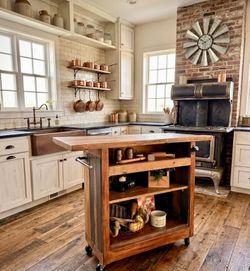 Rustic Reclaimed/ Salvaged Wood Bar Cart- Kitchen Island On Wheels