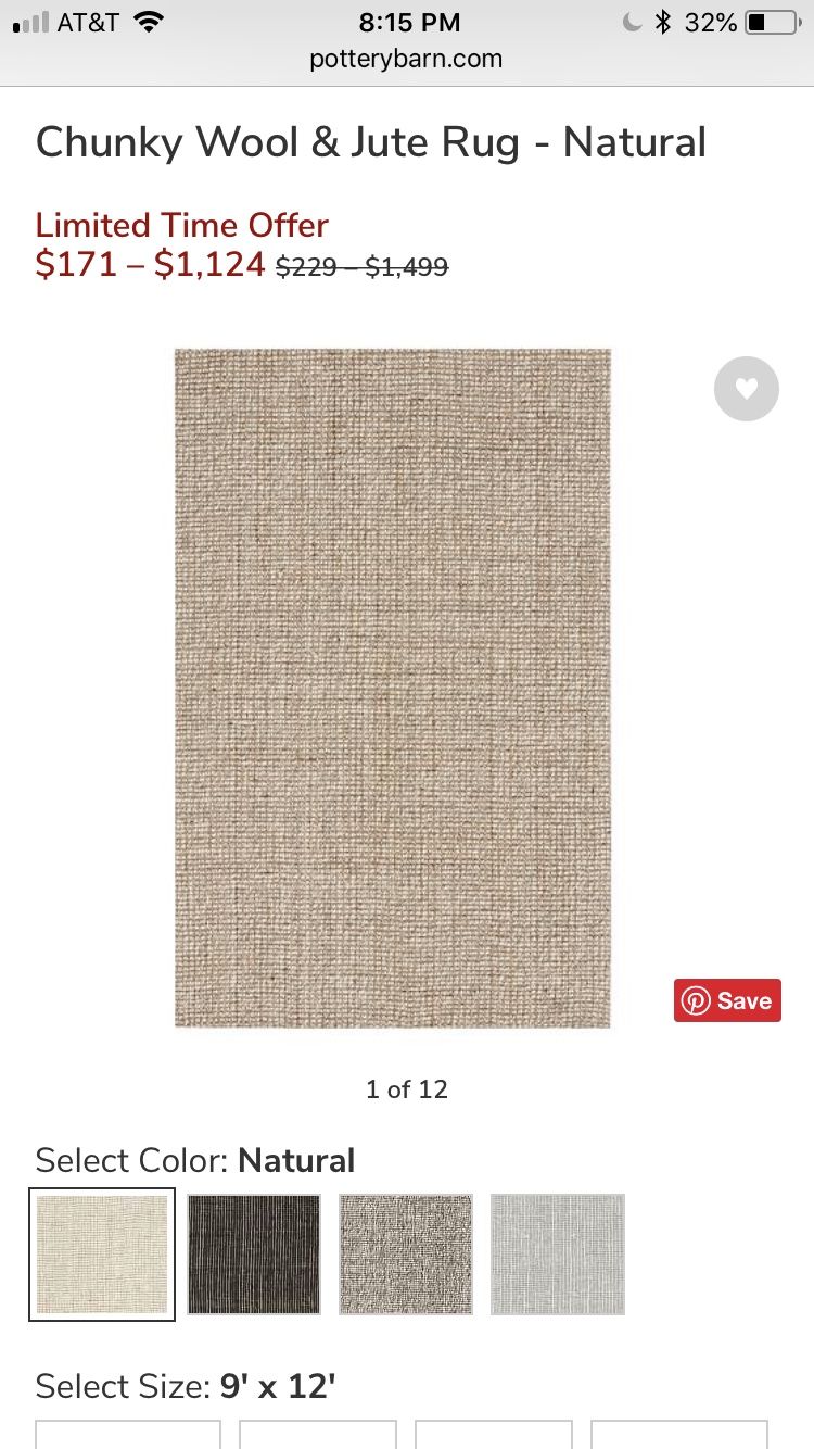 Pottery Barn Natural Wool & Jute Rug 9x12 for Sale in Mission Viejo, CA