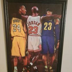 Michael Jordan, LeBron James, Kobe Bryant Canvas Framed ( Not A Print)