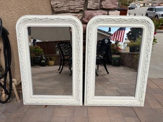 Pair of White Ornate Framed Wall Mirrors