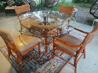 Mid Century Tropical McGuire 5pc Leather And Rattan, Delivery
