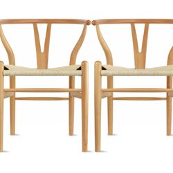 Set 2 Wishbone Solid Wooden Dining Chairs Woven Papercord Seats furniture outdoor indoor new accent