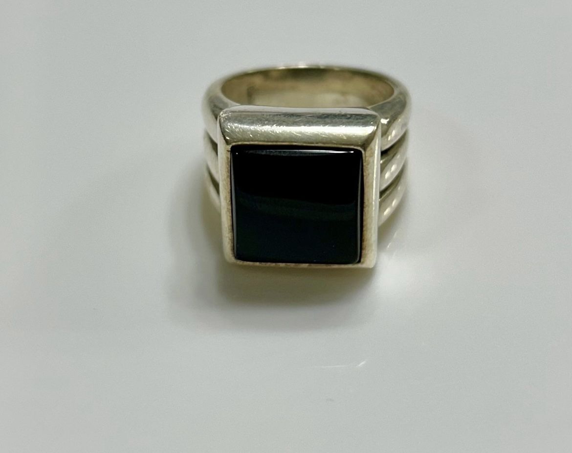 James Avery Heavy Black Square Onyx Ring Retired Rare Size 6 Sterling Silver