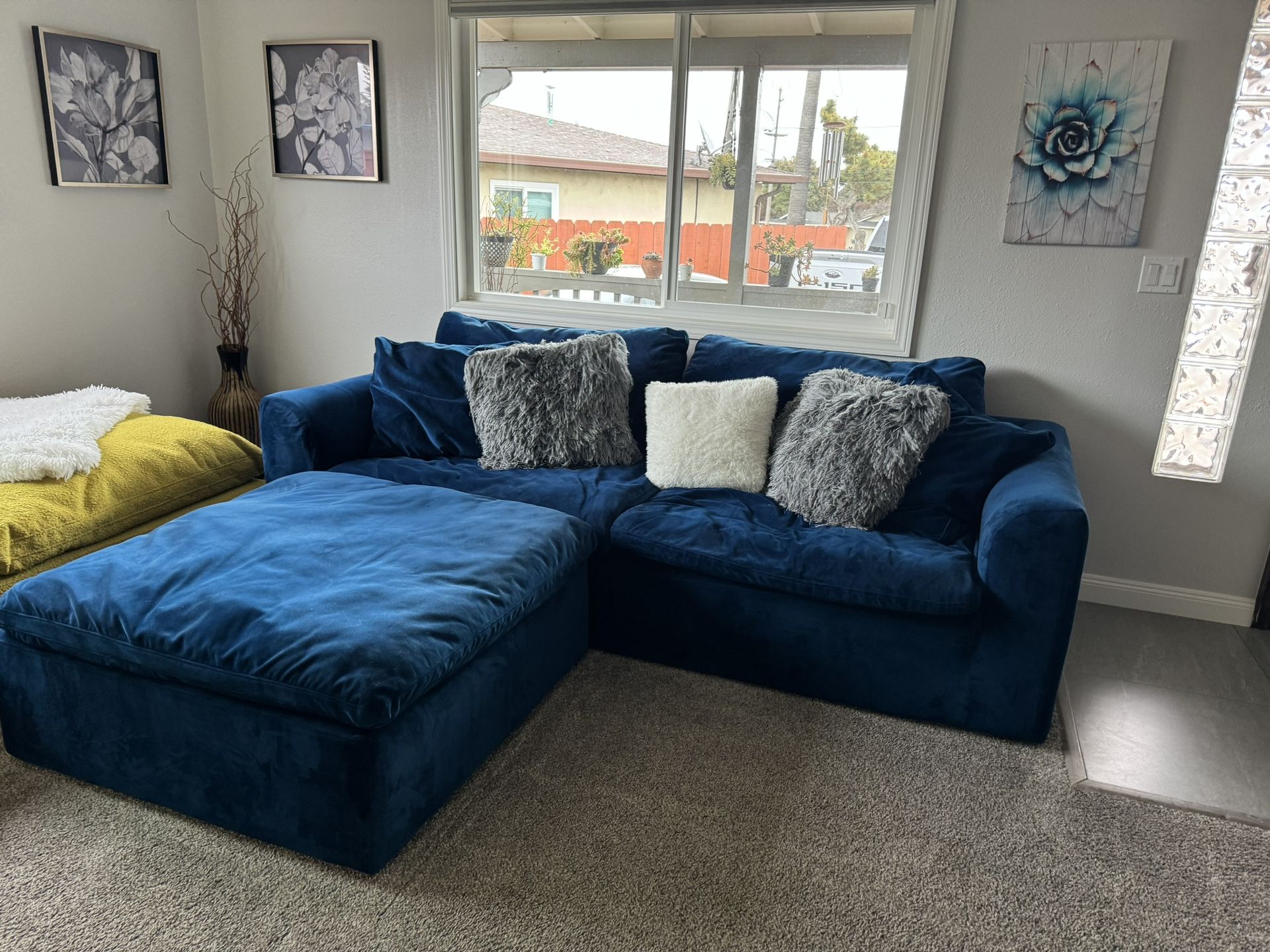 Royal Cobalt Blue Velvet Joybird Bryant Sectional Movable Chaise