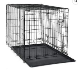 Vibrant Life Wire Dog Crate, Double-Door, Divider and Leak-Proof Tray, Metal, Foldable, Durable, Black, 42"
