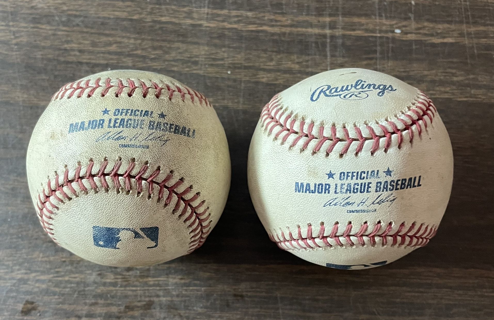 (2) Rawlings Official Major League MLB Baseballs Used Bud Selig Batting Practice