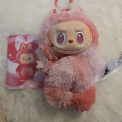 Labubu Big Into Energy Love red color plush toy keychain