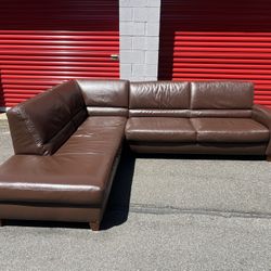 Italsofa Brown Genuine Italian Leather Sectional Couch Like New Condition