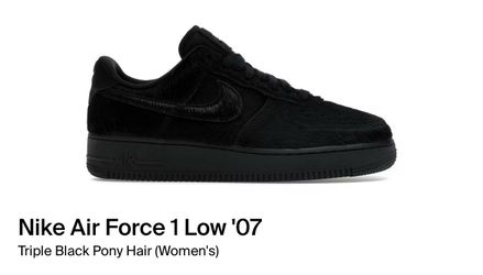 Size 12 WMNS 10.5 Men - Nike Air Force 1 '07 Pony Hair Black/Off Noir II7398-001