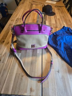 Dooney & Bourke Beacon Woven Embossed Leather Domed Satchel — Magenta / Sand