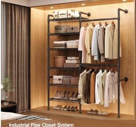 Black clothing rack with six adjustable shelves