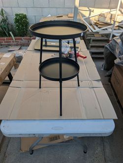 New Matte Black Metal Round Side Table - Modern 2-tier Design For Indoor Outdoor Living & Patio Use