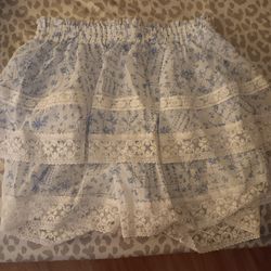 WOMENS LACE FLORAL PRINT MINI SKIRT   (BLUE AND PINK)