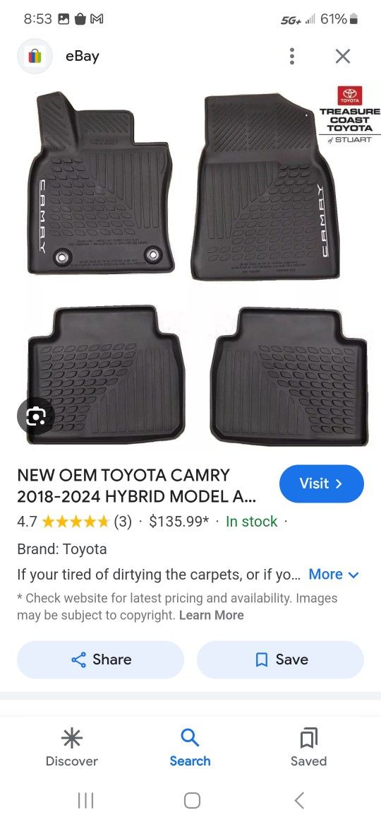 2024 Toyota Camry Oem All Weather Mats