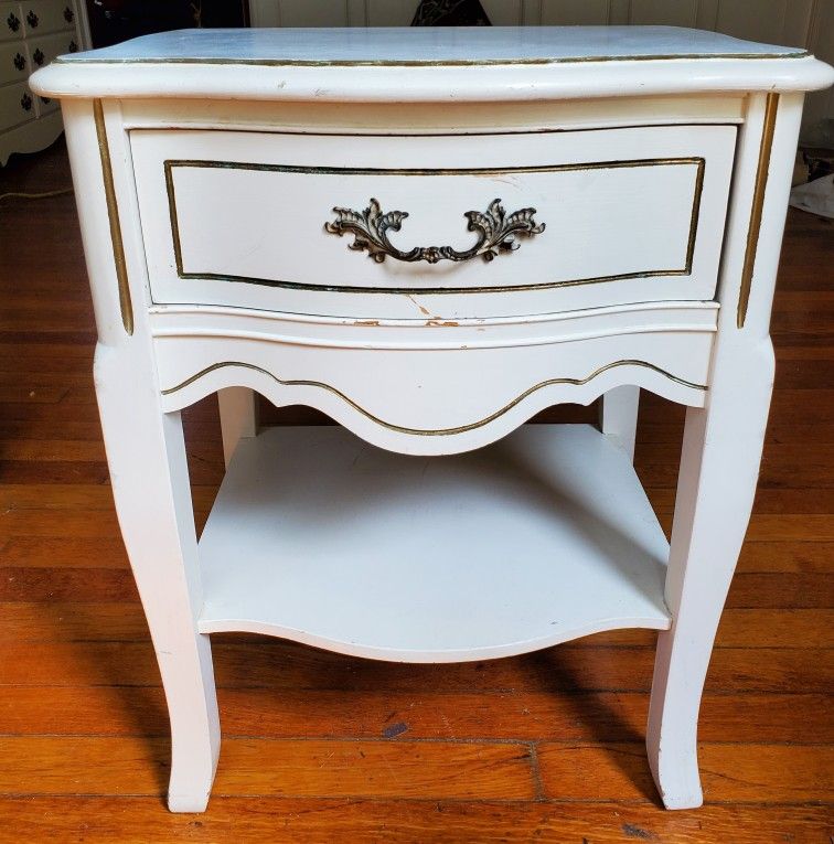 Vintage White Wooden End Side Table Drawer Nightstand