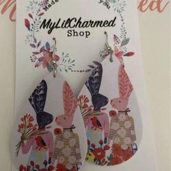 Handmade Women’s Colorful Teardrop bunny theme Earrings NEW