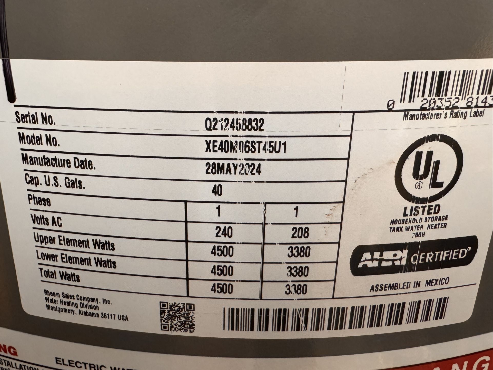 Rheem water Heater