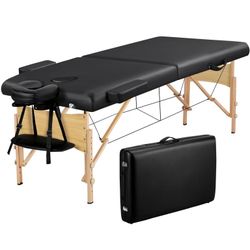 2-Fold Portable Massage Table with Carry Case Bag for Spa Treatments, Black