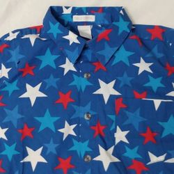 BOYS FALLS CREEK STARS BLUE WHITE RED SHORT SLEEVE BUTTON UP SHIRT LARGE 10/12