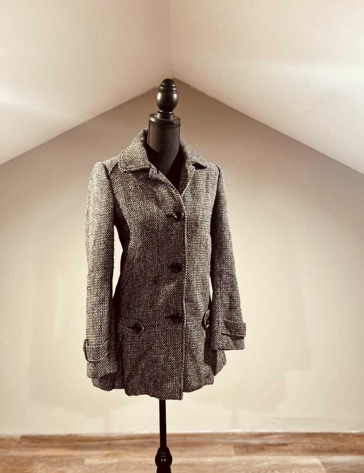 Women's Black & Gray Pea Coat - XS
