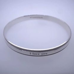 Tiffany & Co. "I Love You" Beaded Edge Silver Bangle Bracelet 7.5” WEGHT 23.1