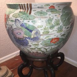 Large Asian fishbowl with stand