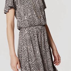 Ann Taylor Taupe Dress With Black Leaf Pattern