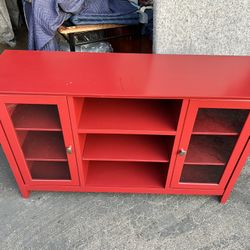 Red Shelf Tv Stand With Glass Doors