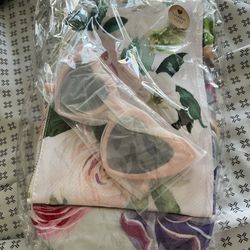 Brand New Flower Robe, Makeup Bag, Pink Heart Glasses 