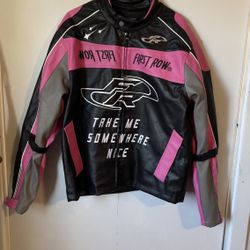 First Row - (Men’s)Take Me Somewhere Nice Leather Racing Jacket (Black/Pink) XL