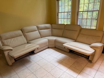 Cream Leather Sectional Sofa with Recliners