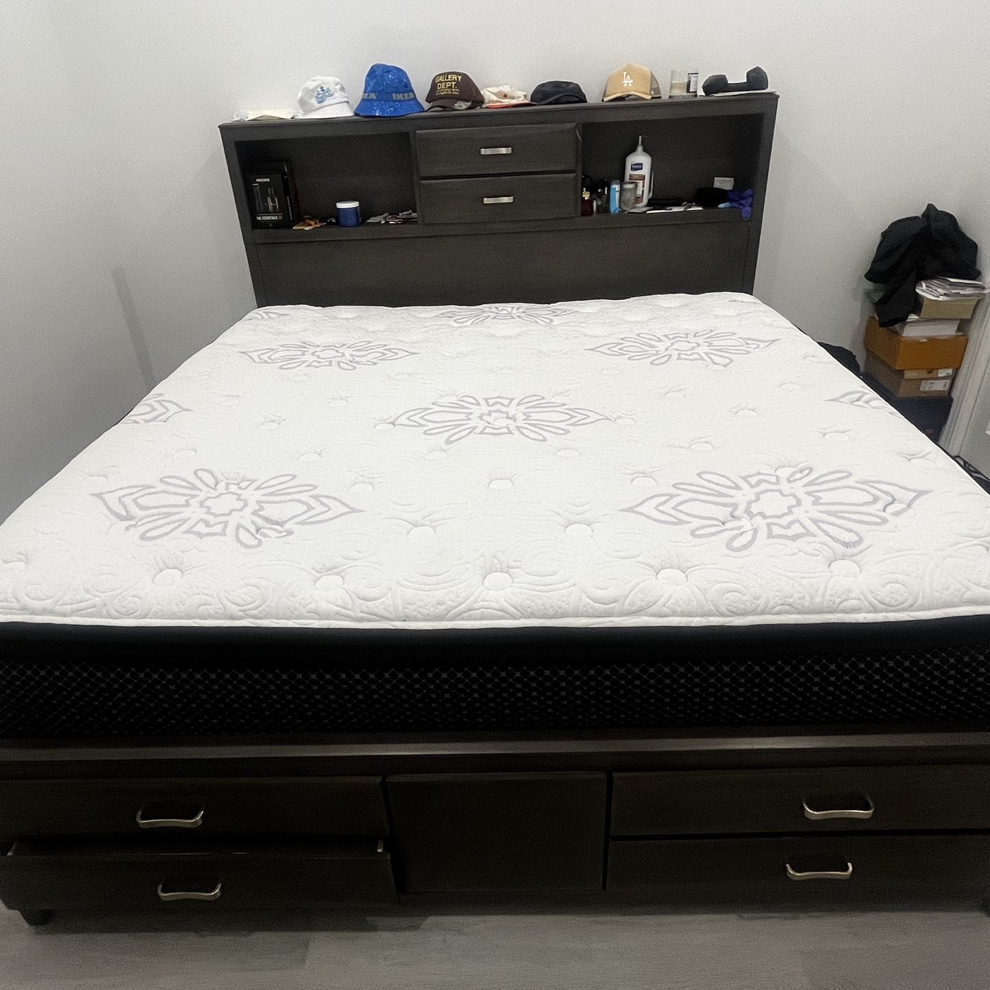 Ashley King Size Pillow Top Mattress & Bed Set W/ Drawer Storage 