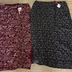 Merona Skirt Womens Sz 1X Stretch Lined Red And brown 100% Silk 2pcs