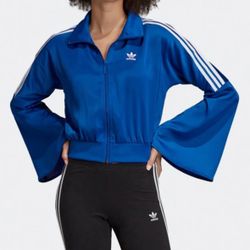 NWT Adidas Originals Blue Bellista Satin Bell Sleeve Track Top IN XS